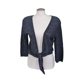 Vintage Tie Front Sweater Shrug Cardigan Womens M Black Sparkle Made In Canada